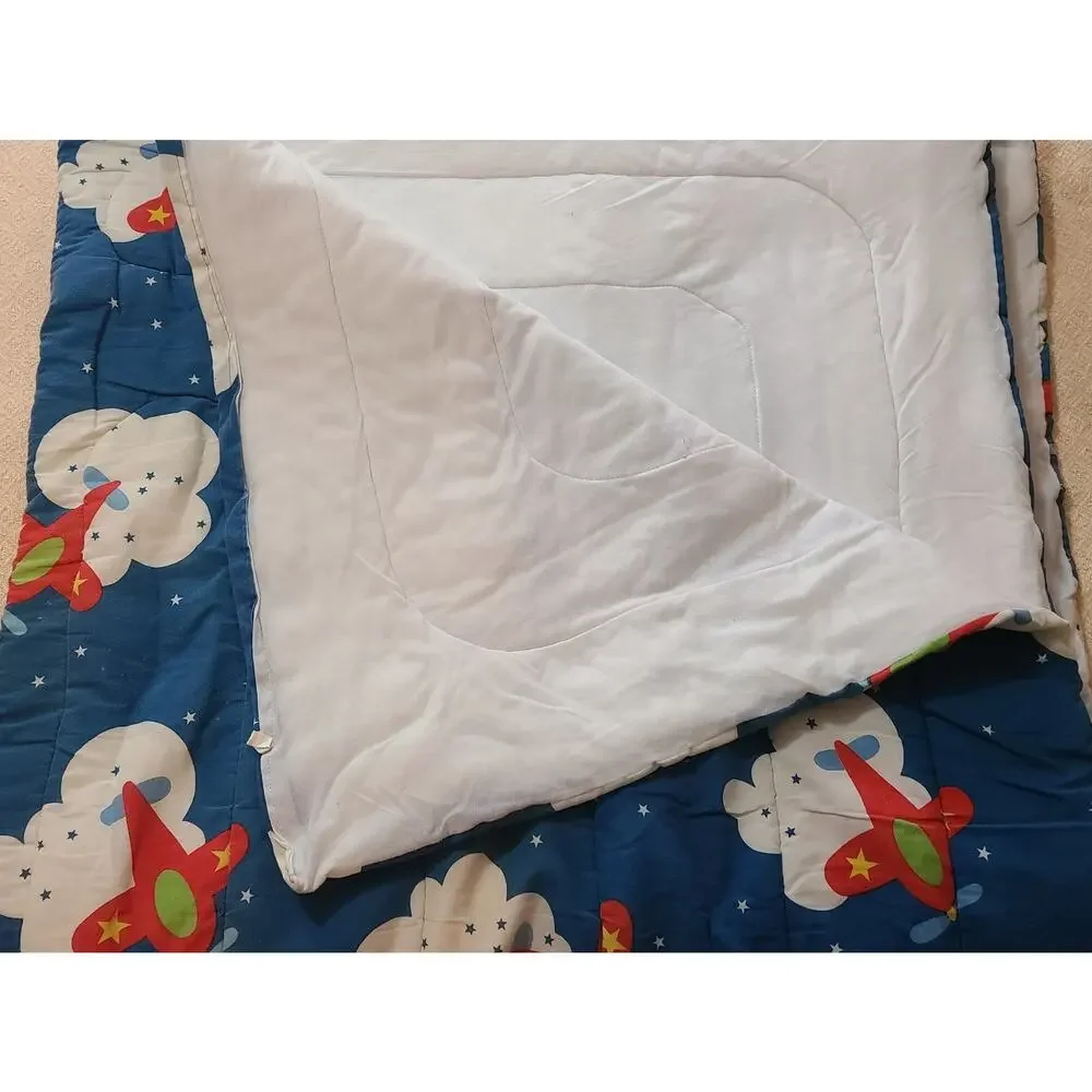 Vtg 80s 90s Comforter Twin Airplanes Clouds Primary Colors 74